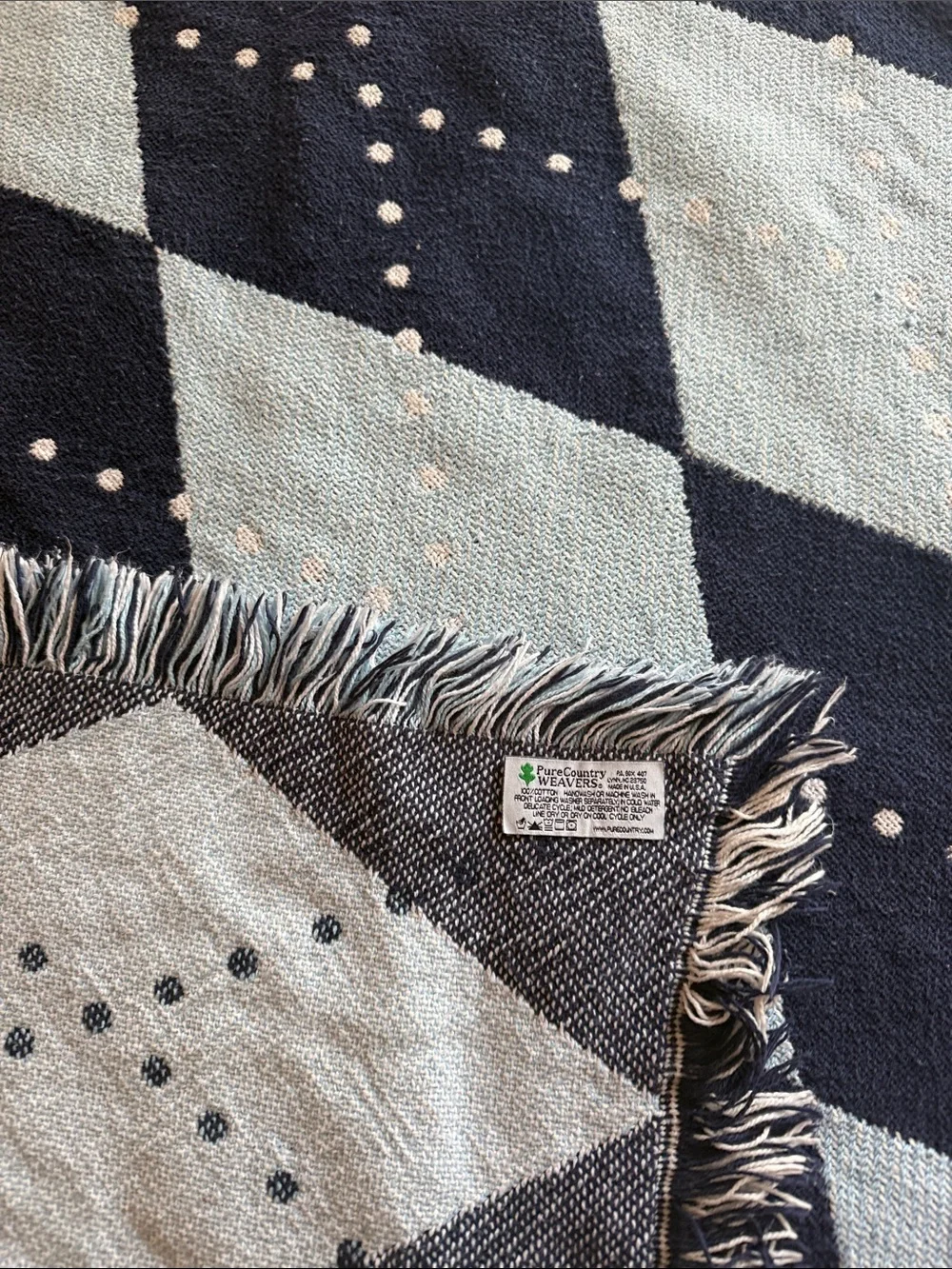 Vtg Afghan Argyle Woven Throw Blanket Fringed - tapestry blanket